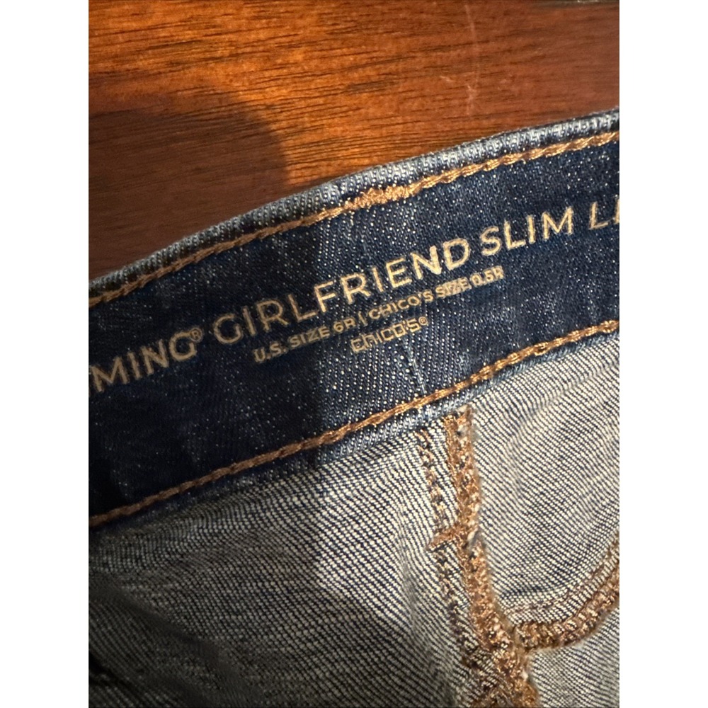 Chico's So Slimming Girlfriend Jeans 0.5R US 6 Patchwork Slim Ankle Blue - Picture 5 of 10
